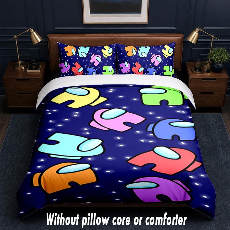 Among Us Design Bed Bedding Set 1 Duvet Cover + 2 Pillowcases Soft Breathable Household Bed Linens
