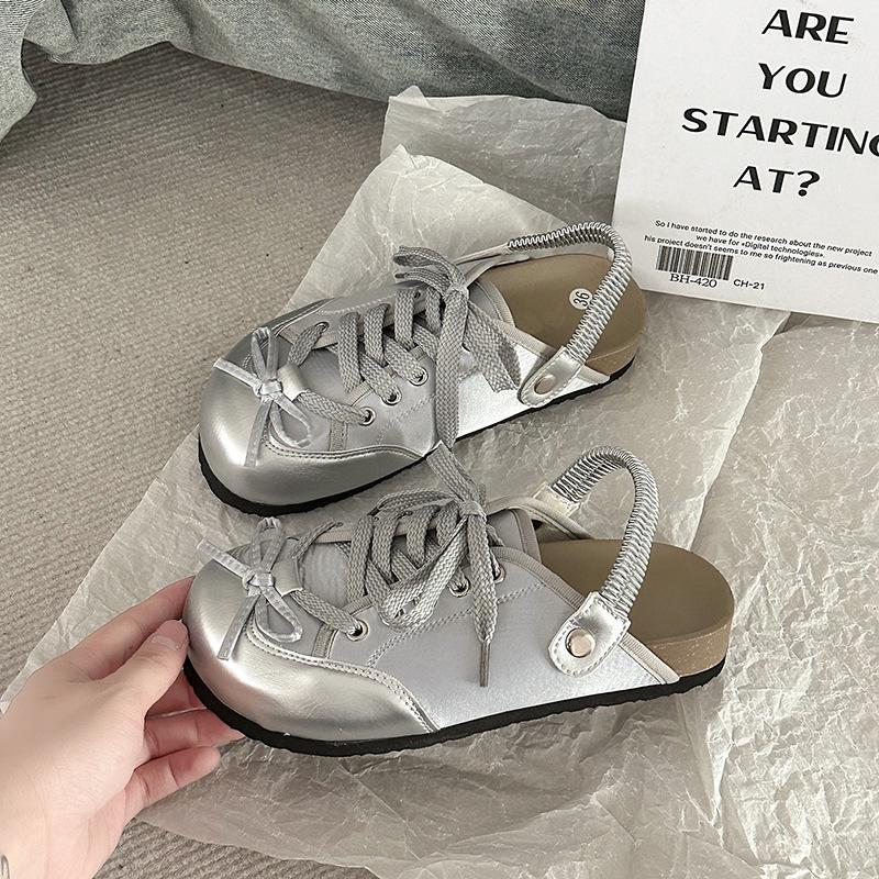 

French bow German training shoes women s 2025 summer new fashion casual versatile thick bottom flat bottom soft bottom bag head drag 40 серебряный