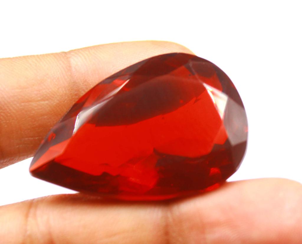 Superior Quality 90.10 Carat Red Topaz Brazil Lab Created Pear Shape Certified Gemstone SN637