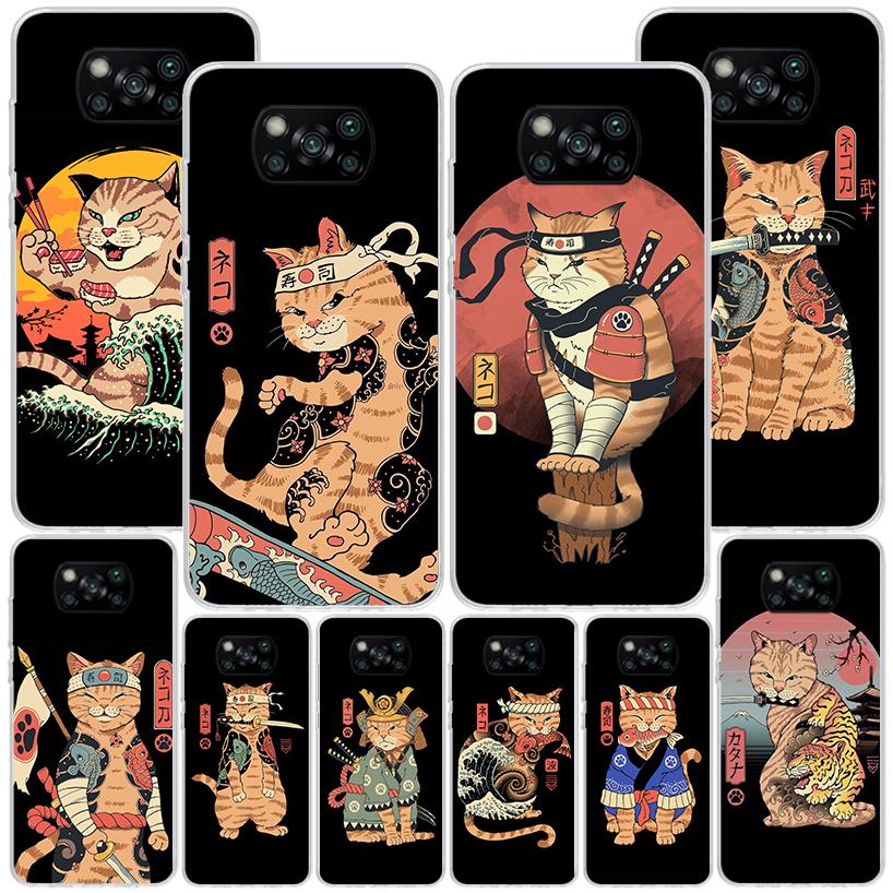 Ramen Sushi Samurai Tattoo Cat Phnoe Case for Xiaomi Poco X5 X6 X7 Pro X4 Gt F7 Ultra M8 M7 Redmi 15C 15 13C 13 12C 12 Unique Co