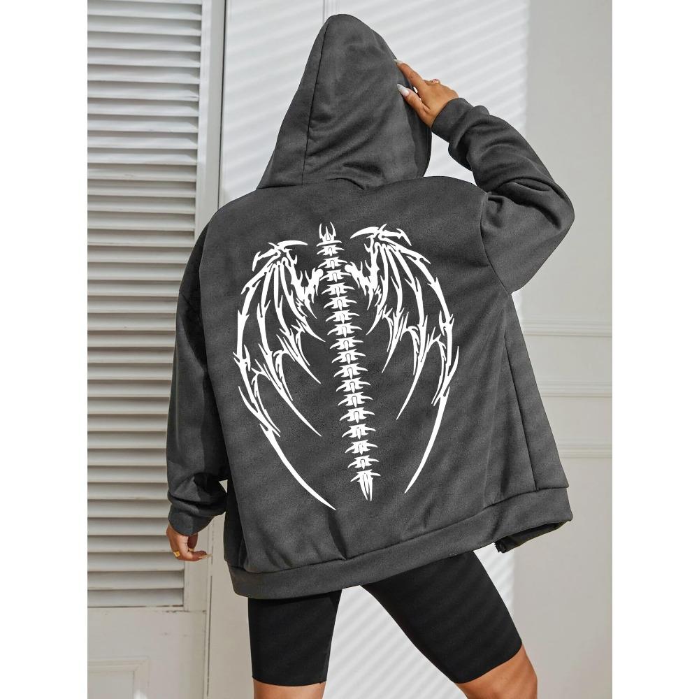 His Angel Creative Wings Art Letter Printing Zipper Hoodies Woman Hoodie Casual Soft Hoody Fleece Comfortable Streetwear