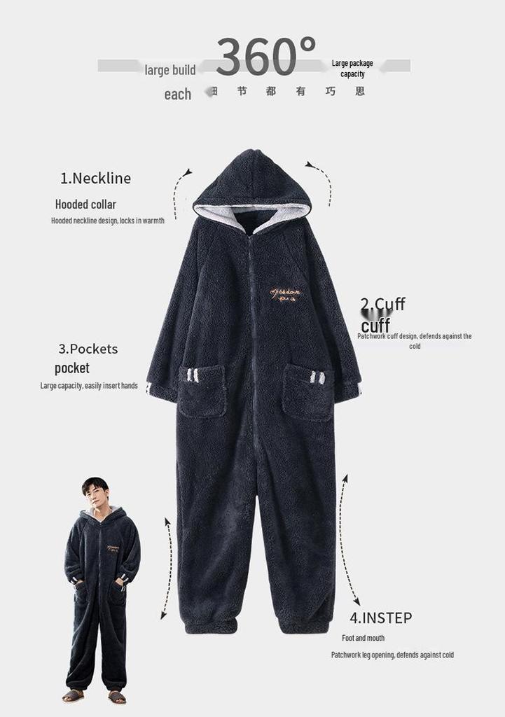 Herren Verdickter Korallenfleece Einteiler Schlafanzug - Winter/Herbst Flanell Hausanzug für Teenager & Erwachsene