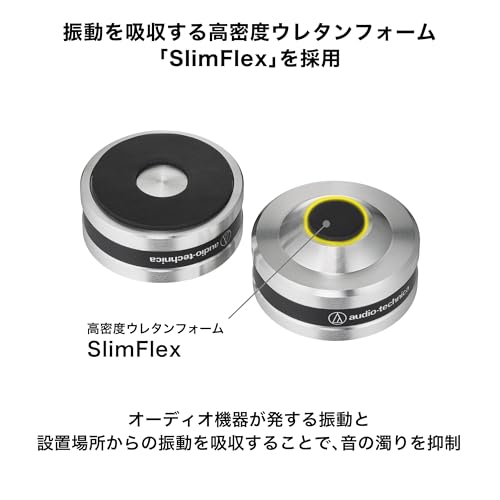 Audio-Technica AT6099a Record Player Speaker Insulators, Machined Stainless Steel with SlimeFlex High-Density Urethane Spikes, Silver, Set of 6