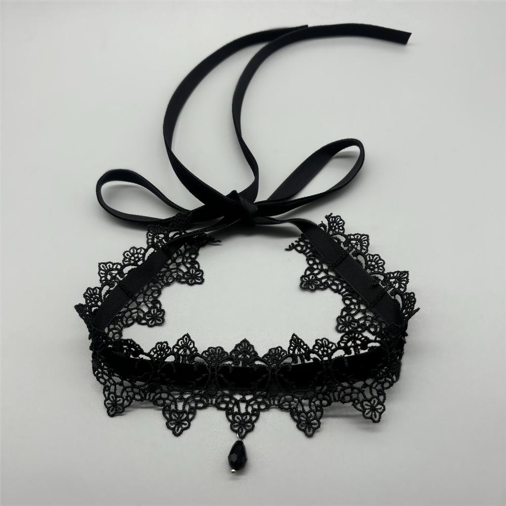 New Sexy Lace Flower Necklace for Women Gothic Punk Velvet Collar Choker Black Waterdrop Pendent Necklace Strap Bow Jewelry