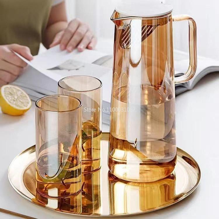 Glass Water Pitcher with Handle Heat Resisttant Cold Hot Kettle Large-capacity Tea Pot Water Bottle Juice Jug Gray Amber