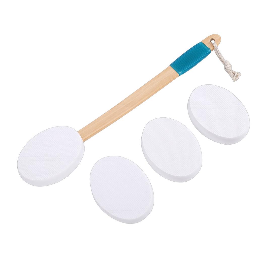 Back Lotion Applicator Curved Wooden Handle Sunscreen Applicator with 3 Replaceable Heads