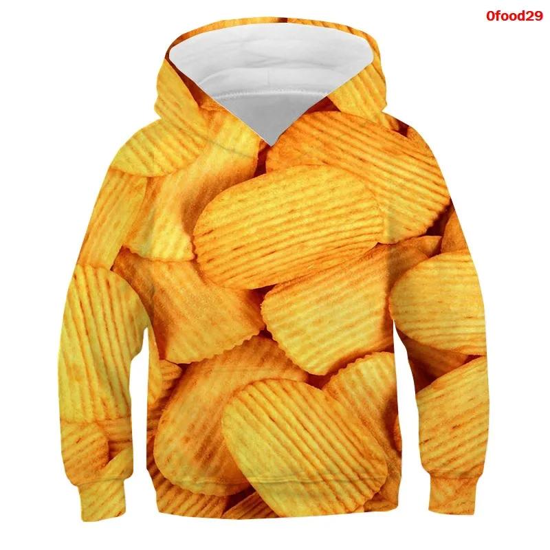 Frühling Herbst Popcorn Hoodies Kinder Macaron Print Jungen Mädchen Trainingsanzug Pommes Süßigkeiten Lustige Kleidung Obst 3D Druck Pullover Kinder Sweatshirts