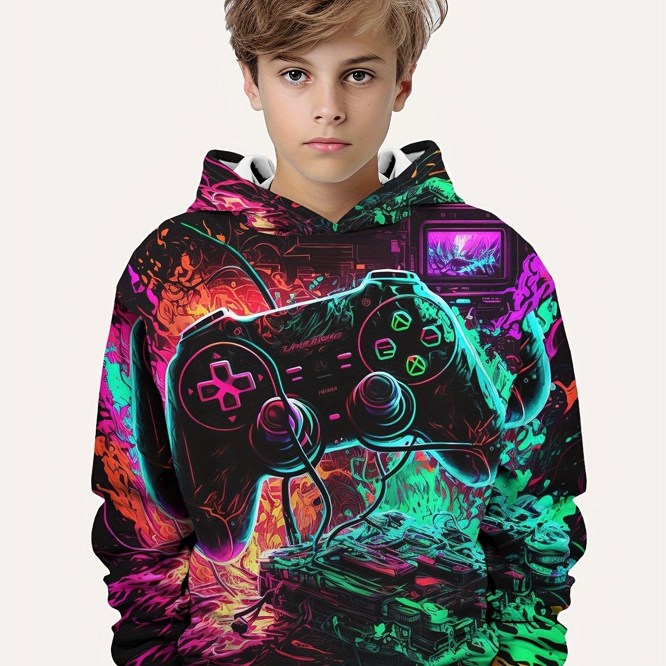 Xuhaijian02 Kinderkleding Jongens Hoodies Lange Mouw 3D Gamepad Print Kinderen Lente Herfst Kleding Casual Outdoor Stijlvolle Jongen Meisje Kleding Tops 140
