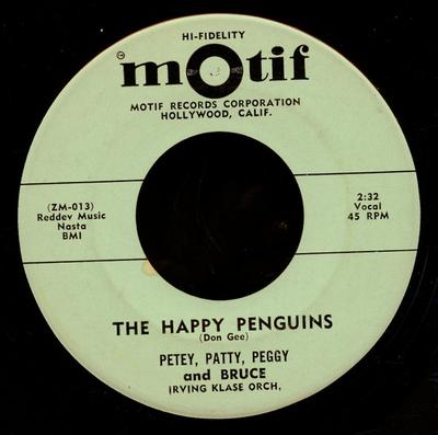 7-Zoll-Schallplatte PETEY, PATTY, PEGGY & BRUCE, DON GE - The Happy Penguins / Station Break ZM013 Motif Records 1959 US Pop Gebraucht