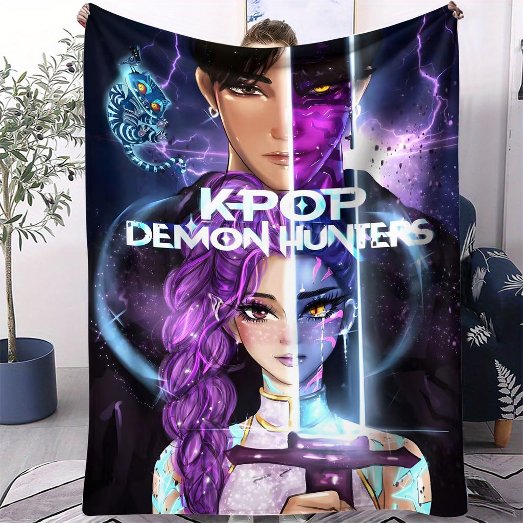 K-Pop Demon Hunter Blanket Hot Anime Girl Team Flannel Throw Blanket Winter Warm Blanket for Living Room Sofa Bed Cover Fan Gift