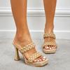 Summer Women 11cm High Heels 2cm Platform Slippers Lady Weave Leather Chunky Block Heels Slides Mules White Fetish Shoes