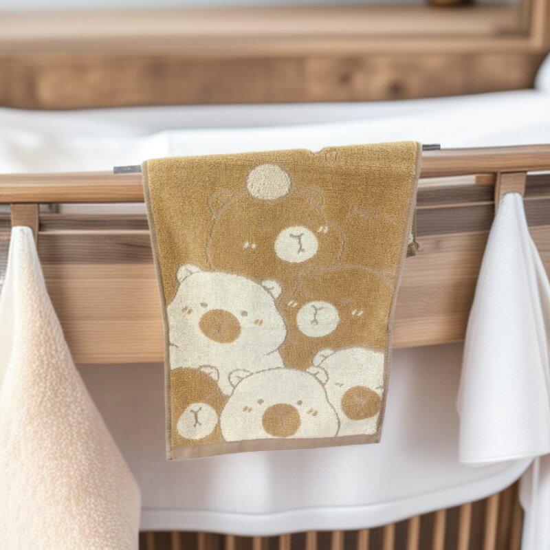 

100% Cotton Cute Bear Pattern Towel - Soft, Absorbent, Quick-Drying, No Shedding, Perfect for Face Washing and Children s Sweat Wiping. 50x25 cm хаки