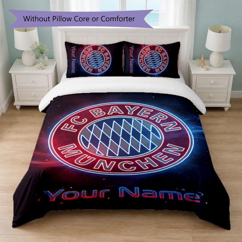 Bayern Munich Custom Name Text Bedding Set 1 Duvet Cover+2 Pillowcases Soccer Logo Personalized Gift For Special Occasion Bedroom Decor