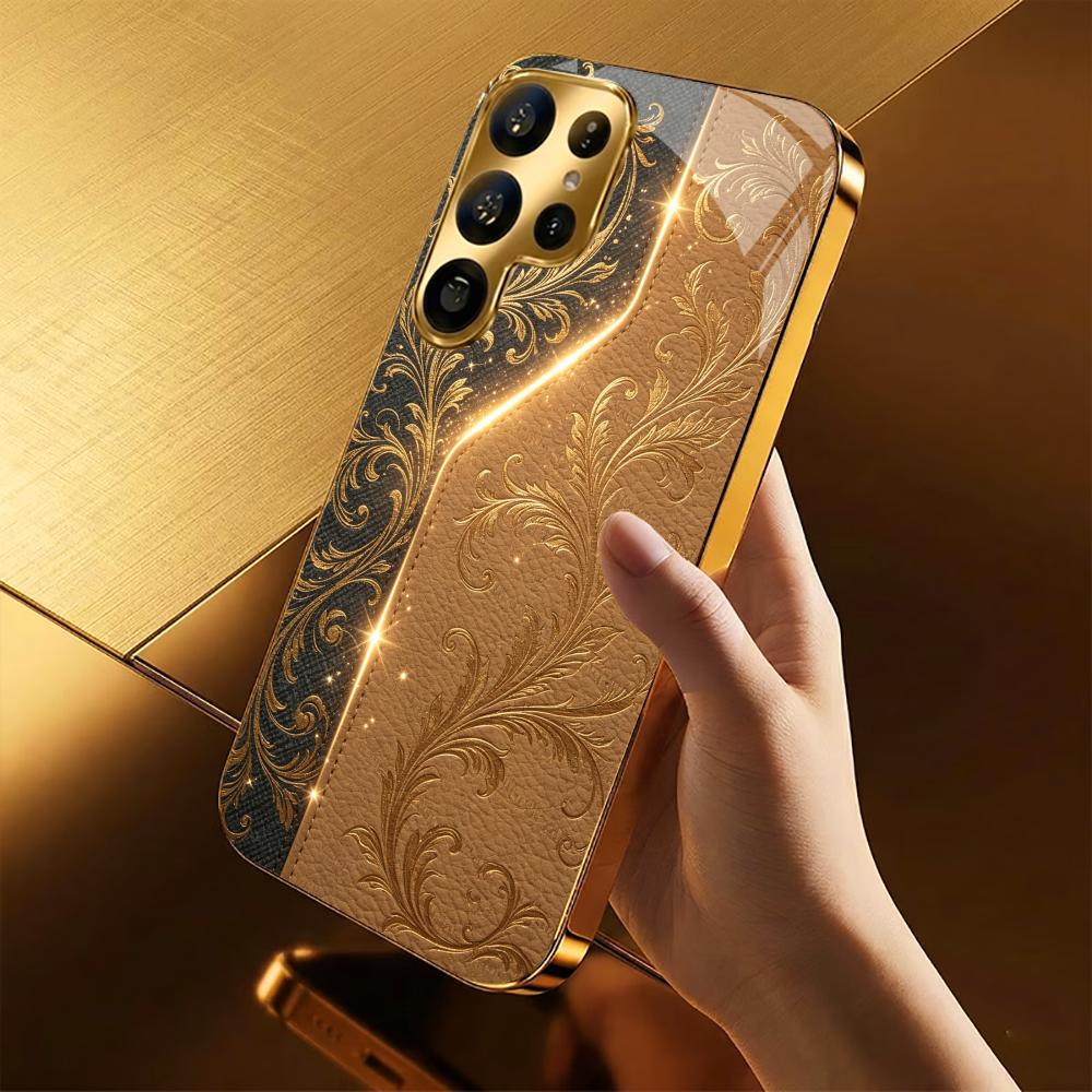 Brown Black Splice Flora Phone Case S26 Ultra Case S25 Ultra Case Glass for Samsung Galaxy S26 S25 S24 S23 S22 FE Ultra Plus