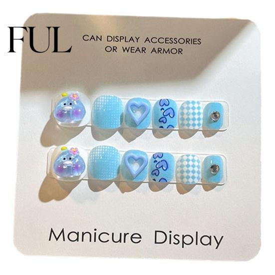 Kids Fun Nail Art 12Pcs Cartoon Stickers Cute Flower Cloud Heart Children Party Decorations Pattern Rhinestones Decals Self-adhesive Fake Nails