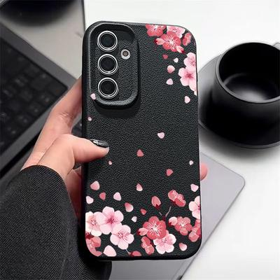 For Samsung S25 Ultra S24 FE S23 S22 A56 A36 A16 A15 A55 Cover Shell Sakura Flower Pattern Slim Soft TPU Leather Texture Shockproof Matte Phone Case