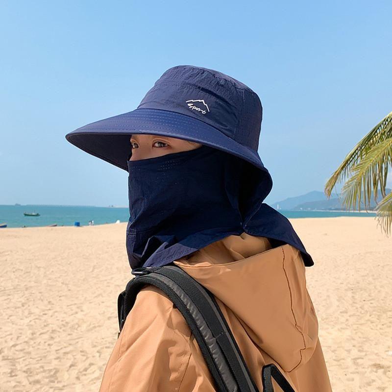 

9254 Summer Big Brim Face-Covering Sun Protection Hat Men Outdoor Fishing Hiking Bucket Hat Mask Shawl Sunshade Hat Tibetan youth