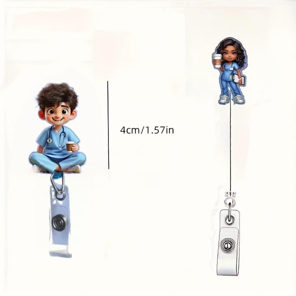 Retractable Id Badge Holder Scratch-Resistant Cartoon Nurse Badge Reel 2d Flat Acrylic Badge Holder Vibrant Uv Printed