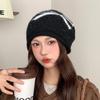 New Bow Knitted Hat Autumn and Winter Warm Ear Protection Pile Hat for Women Korean Style Big Head Circumference Showing Face Small Woolen Hat