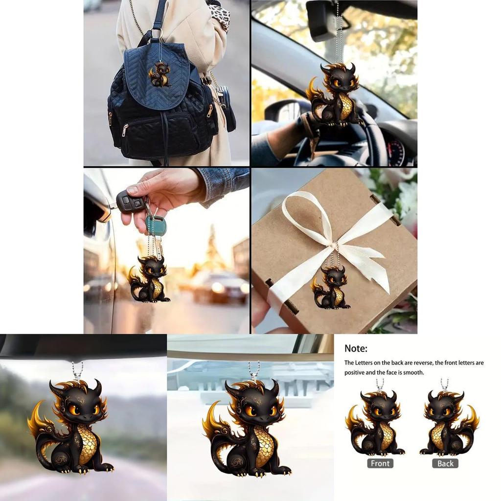Charming Cartoon Black Dragon Acrylic Car Pendant For Unique Vehicle Decoration