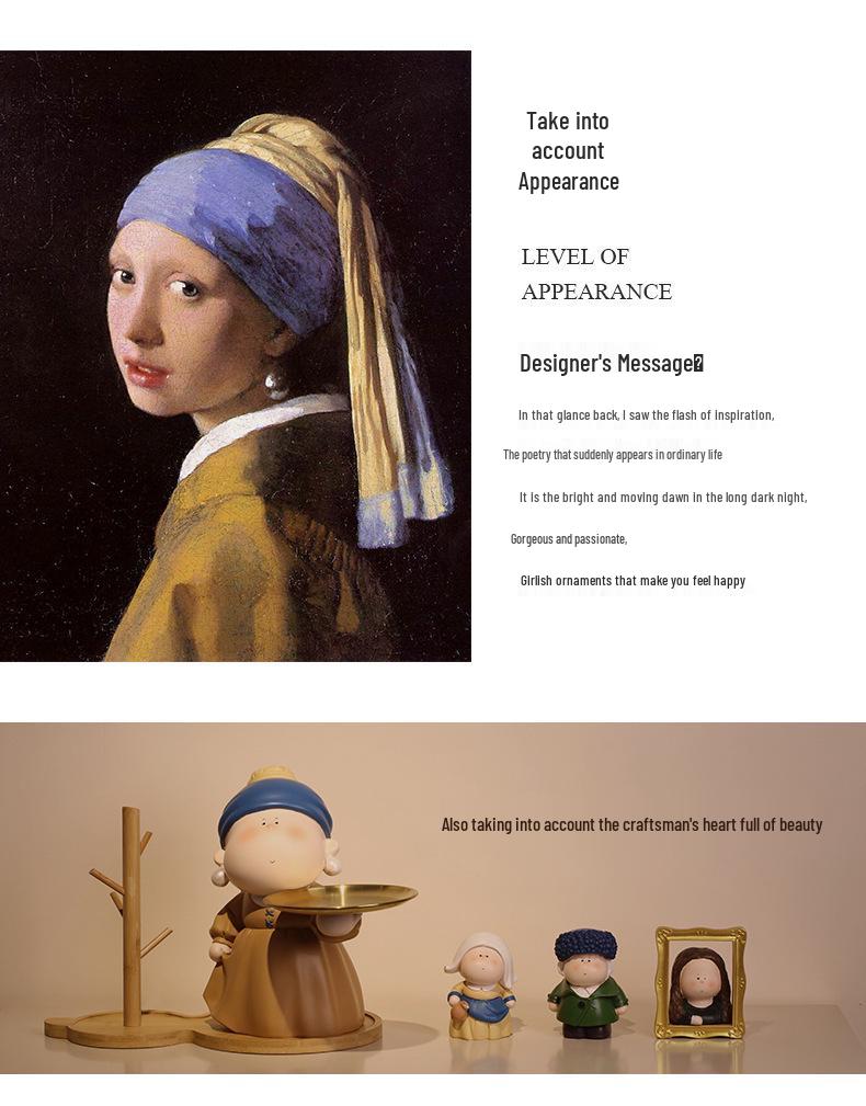 Decorative Foyer Key Tray with Pearl Earring Girl Design - Creative Living Room Ornament