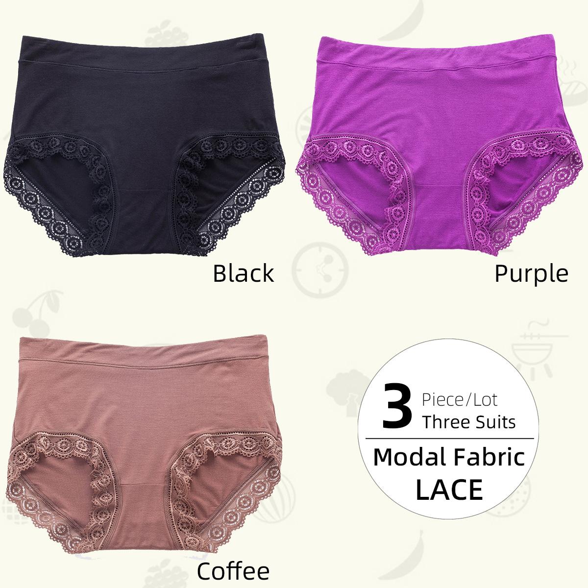 

3 шт./лот, женские трусики со средней и высокой талией, кружевные дышащие трусики на животе, большие размеры, женские треугольные брюки, нижнее белье, трусы 2XL