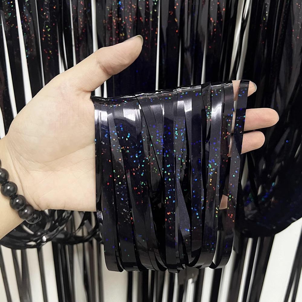 

2 Meters Laser Rain Curtain Tassel Birthday Balloon Party Background Wall Color Bar Latte Birthday Decoration Scene Arrangement 1 * 2 meters rain curtain laser black