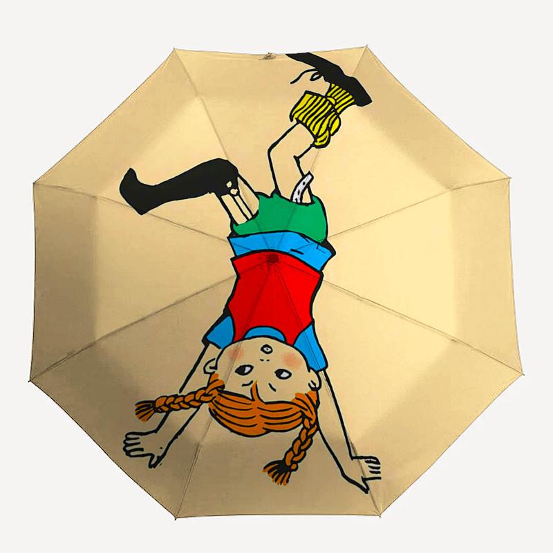 Pippi Longstocking Themed Travel Umbrella-8 Ribs Automatic Opening and Closing, Portable Folding Design, Compact and Stylish Umbrella Suitab
