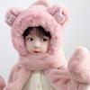 Winter Thick Hats Scarf Gloves Set With Long Scarf Warm Winter Plush Hooded Windproof Fluffy 3-in-1 Soft Hat Toddler
