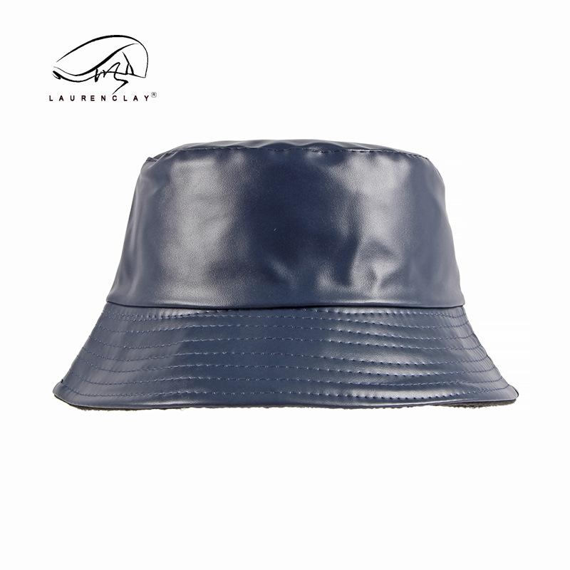 Autumn and Winter New Bucket Hat Unisex Simple Retro Versatile Solid Color Velvet Warm Pu Leather Basin Hat