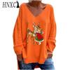 Autunno Inverno Donna Tinta Unita Scollo a V Manica Lunga Larga Casual Comoda T-shirt Top