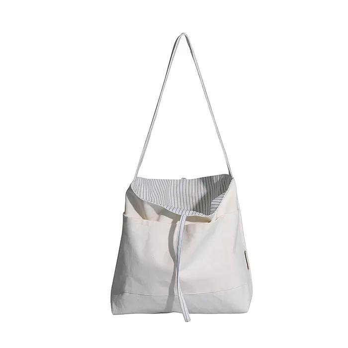 Plain Easy Reversible Shoulder Bag - Striped Ivory