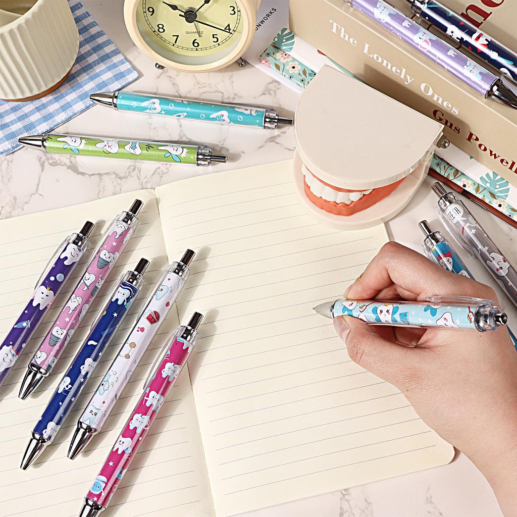 36 Stuks Tandheelkundige Pen Cadeaus Tanden Balpennen Groothandel Tanden Thema Schrijfpennen Intrekbare Zwarte Inkt Pennen Motiverende Werk Pennen Ro