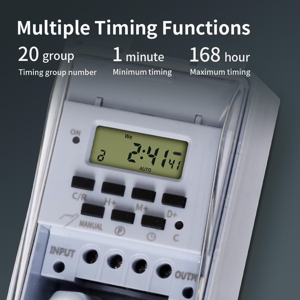 TNCE 30A Timer Switch Waterproof 220V time controller set to seconds 32 groups of timer on and off for light water pump3