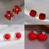 Vintage Red Petal Stud Earrings for Women Girl Korean Love Party Wedding Delicate Earring Christmas Jewelry Gifts Accessories