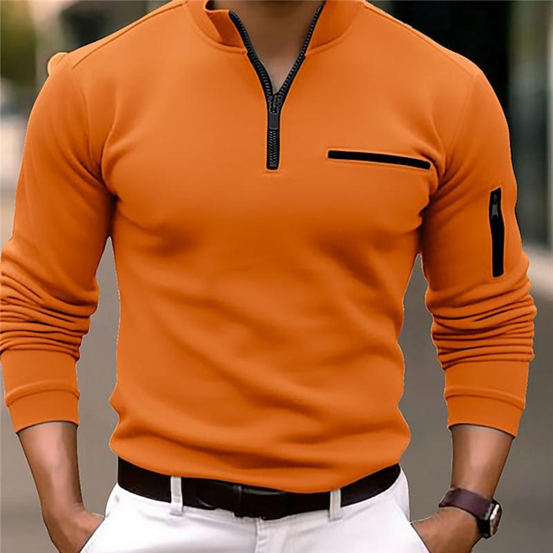 Mens Polo Shirt Long Sleeve T-shirt Men's 1/4 Zip Sport Solid Business Golf Tops