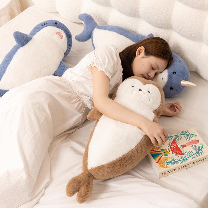 70cm Cute Shark Plush Toy Narwhal Stuffed Animal Fish Soft Seal Doll Whale Sleep Pillow Kawaii Gift for Kid Girl Boys