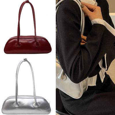 Womens Shoulder Bag Soft PU Leather Handbags Simple Clutch Bag French Style Armpit Bag Shopping Dating Bag for Daily