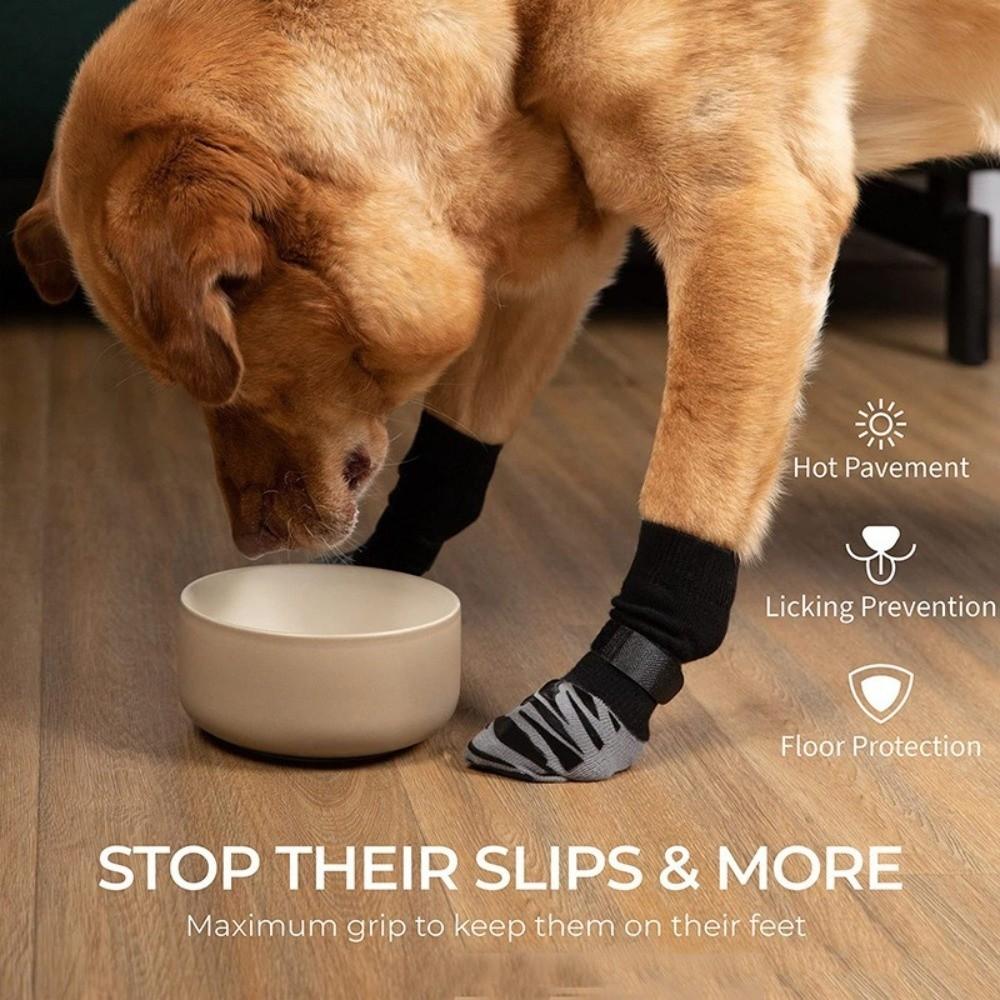 4pcs Cozy Anti-Slip Dog Socks Strong Grip Anti-Scratch Pets Knitted Socks Anti-licking Silent Paw Protection Socks Indoor