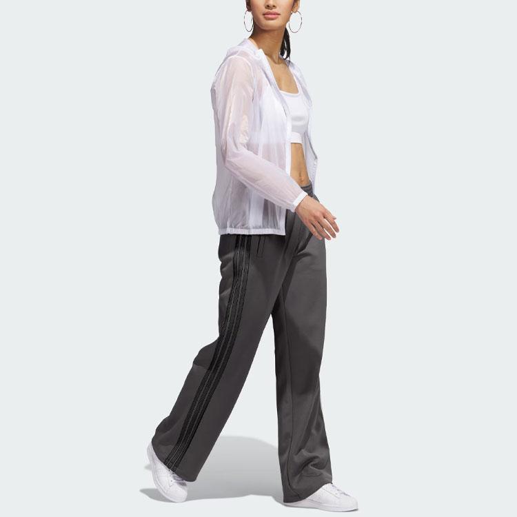 Adidas Originals Tricot Warm Up Pants Three Stripe Color Block Loose Knit Sports Pants Women Pants Carbon-Black IJ5226