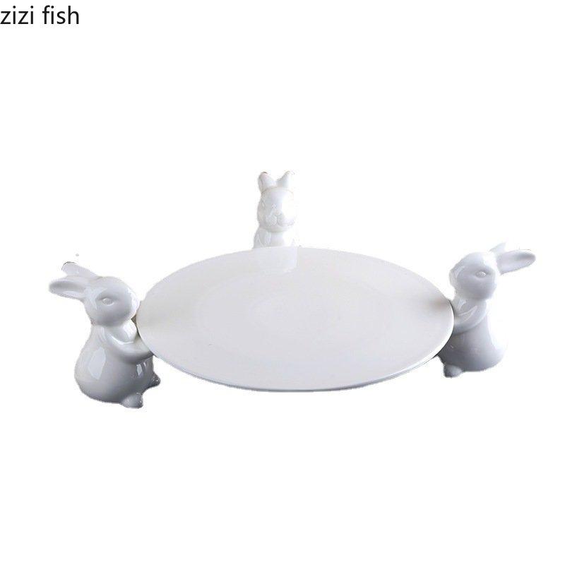 Rabbit Ceramic Tray Wedding Dessert Rack Fruit Plate Cake Stand Dessert Plates Dim Sum Dish Cake Plate Sushi Plates Snack Tray