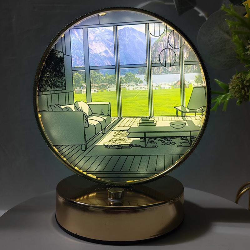 Pictură cu oglindă cu lumină LED decorativă, reîncărcabilă prin USB, iluminare pentru fereastră, iluminare pentru perete, lucrare de artă, cadou pentru interior