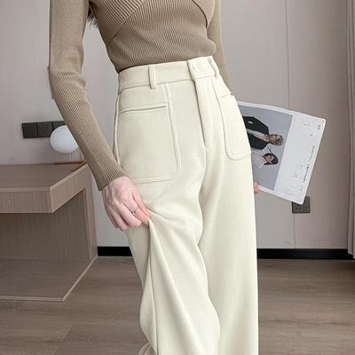 Pantalon en velours côtelé taille haute pour femme, coupe droite, pantalon large épais pour automne et hiver