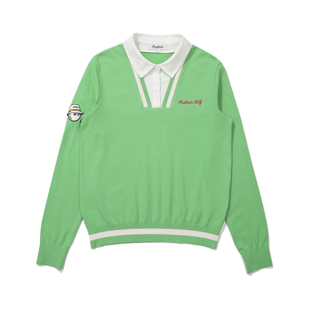 MALBON GOLF Double Collar Long Sleeve Knit Mint Green (Woman)