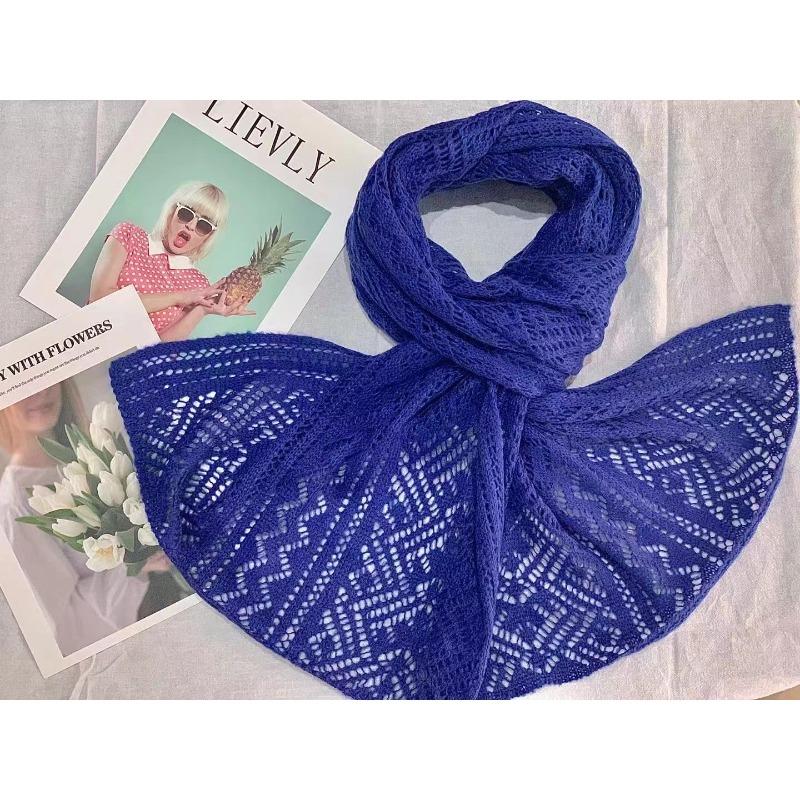 New Hollow Solid Color Knitted Scarf for Women Autumn and Winter Hollow Warm Scarf Versatile Retro Scarf