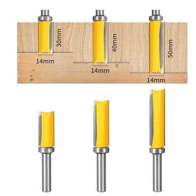 8mm Shank Bearing Guided Straight Router Bit - 14mm Cutting Diameter Flush Trim Cutter for Template Copying & Edge Profiling