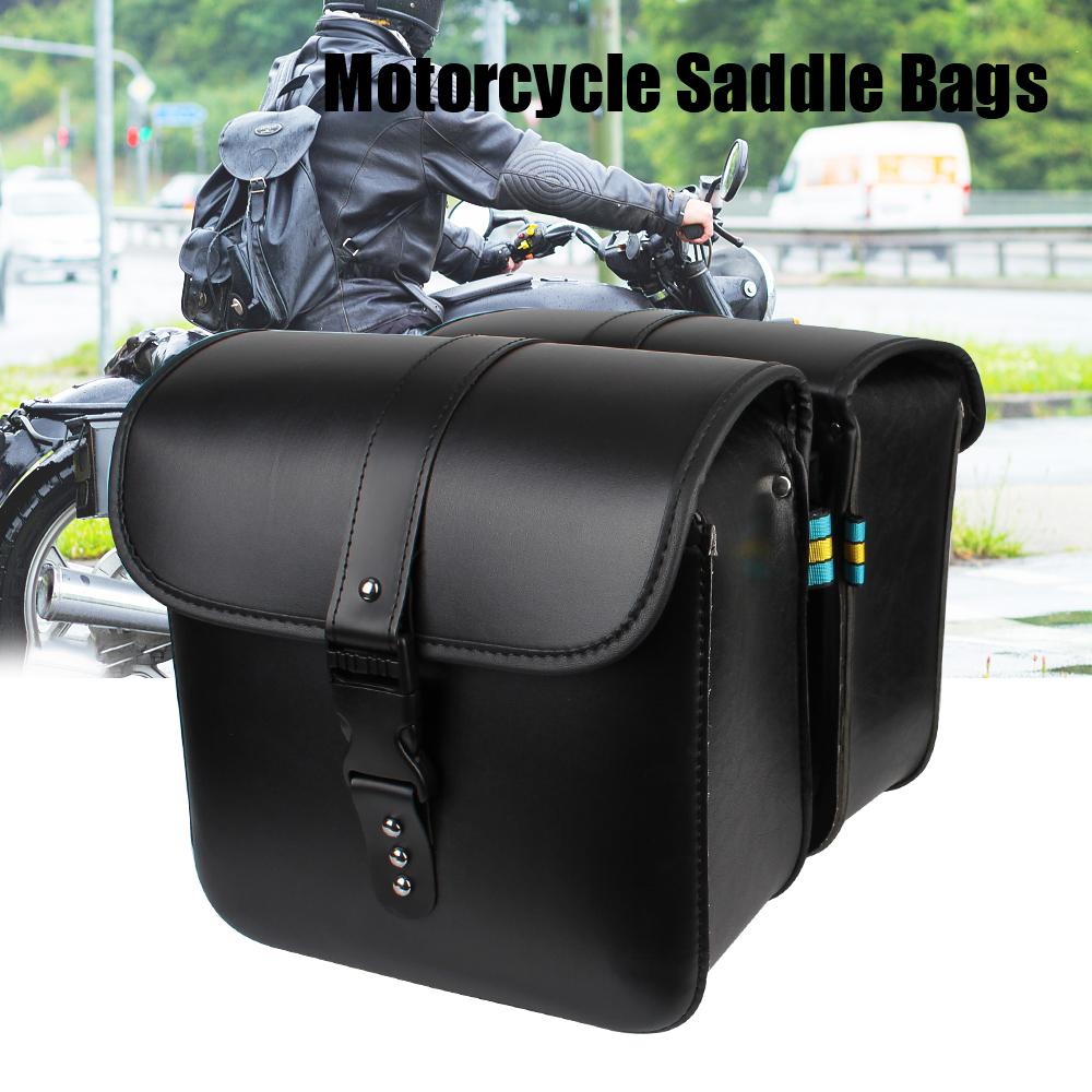 PU Leather Side Luggage Saddle Bag Motorcycle Riding Travel Tank Bag Motor Tail Luggage Suitcase Black Universal Motorcycle Storage Tool Bag