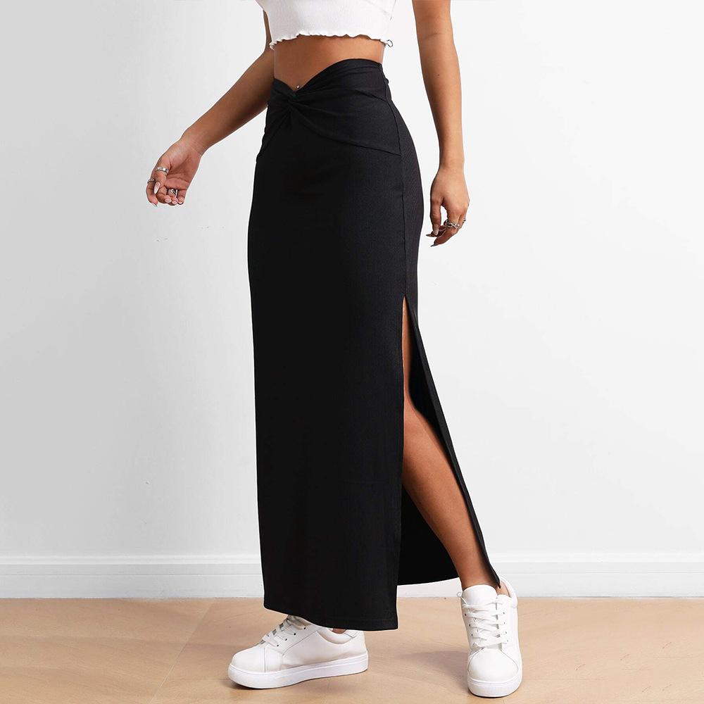 Women's Design Midi Skirt, High-waisted Drape for Spring and Summer, Slit Long Skirt That Is Slimming and Versatile