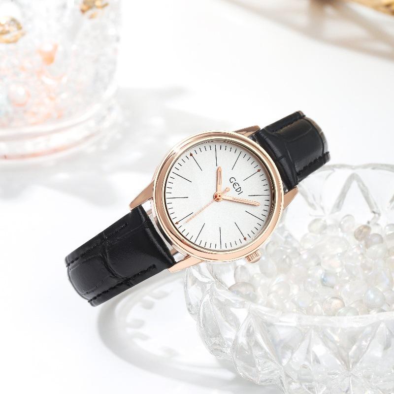 Simple And High-Value Women'S Watch, High-End Leather Bamboo Strap Watch, Women'S Quartz Watch