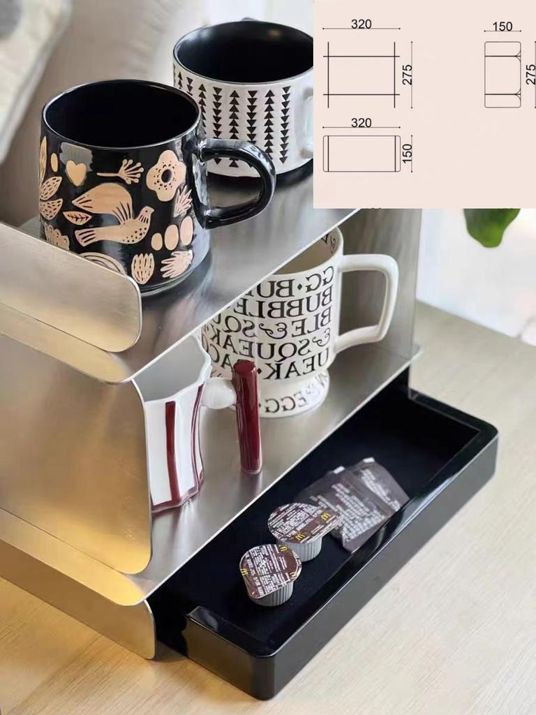 Coffee Cup Storage Display Stand Stainless Steel Retro Bath Bedroom Cosmetics Organization Rack Luxury Creative Home Accessories